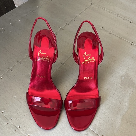 Christian Louboutin o Astrid red loubi metallic stiletto sandal 100mm sz 38 - Picture 3 of 11